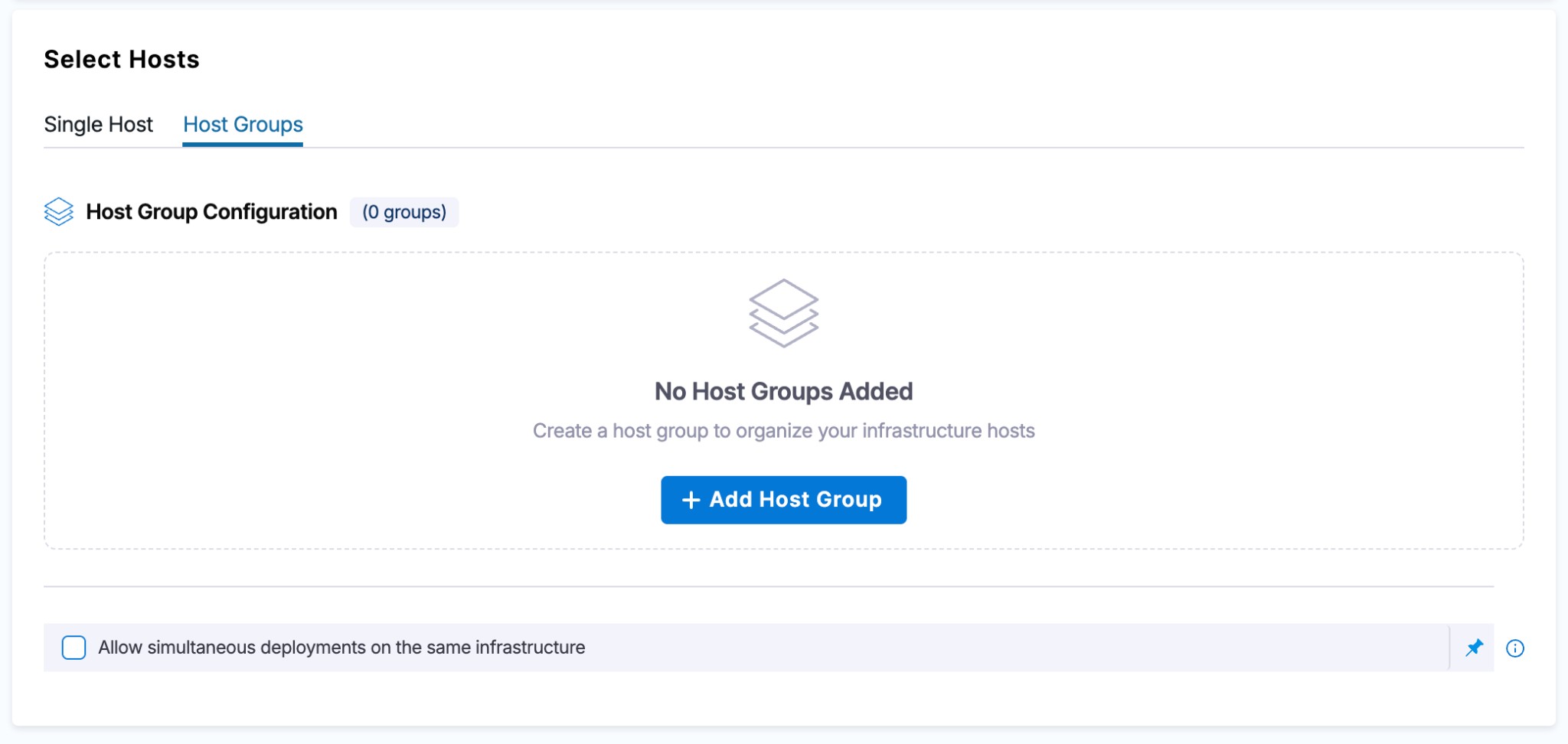 Host Groups tab in the Infrastructure Definition dialog